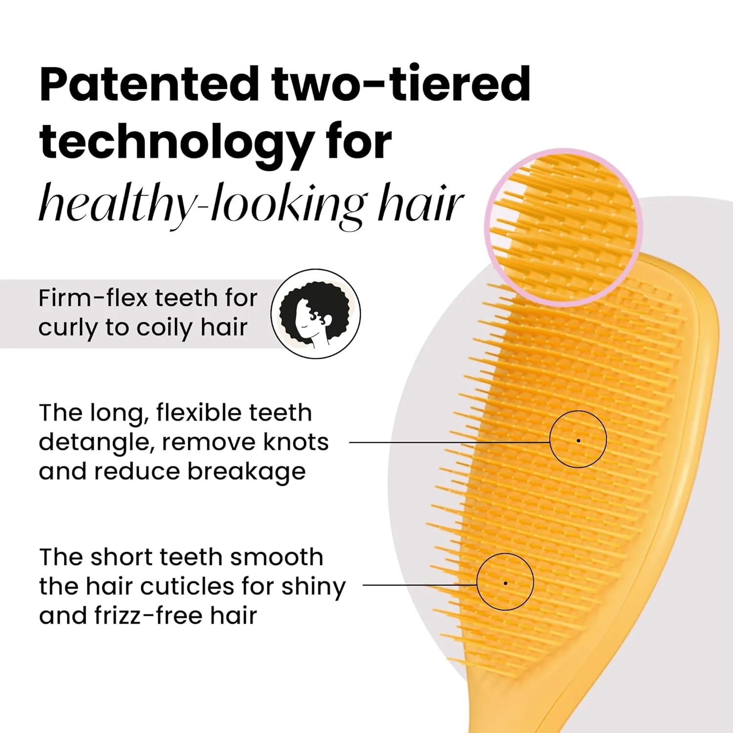 Tangle Teezer Ultimate Detangler Curly Hair Brush, Dry & Wet Hairbrush, Reduces Frizz & Breakage, for Curly to Coily, 3C to 4C Hair Types, Large, Yellow Daffodil