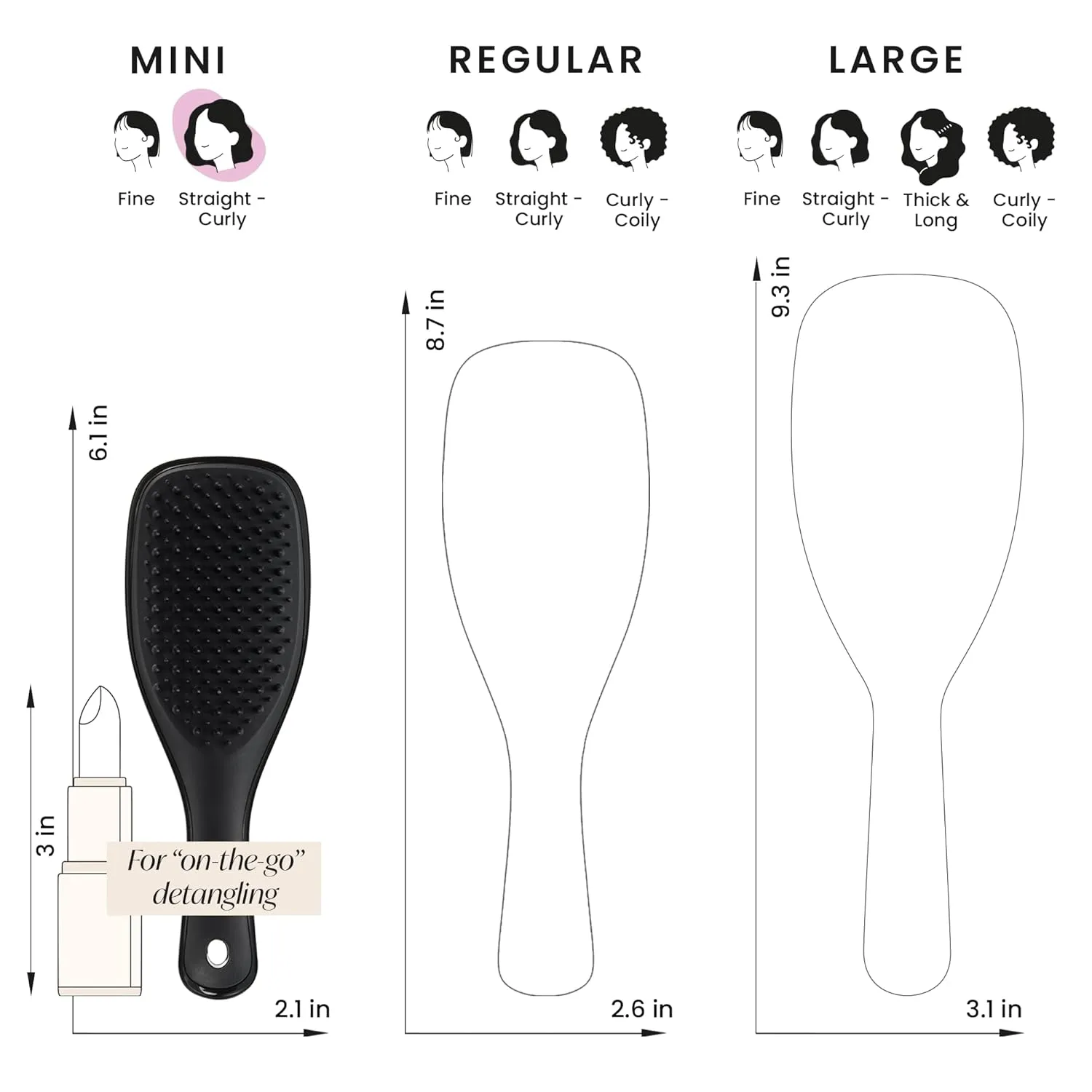Tangle Teezer Ultimate Detangler Hairbrush, Eliminates Knots & Reduces Breakage, Mini Hair Brush for Travel, Small Hands & All Hair Types, Black