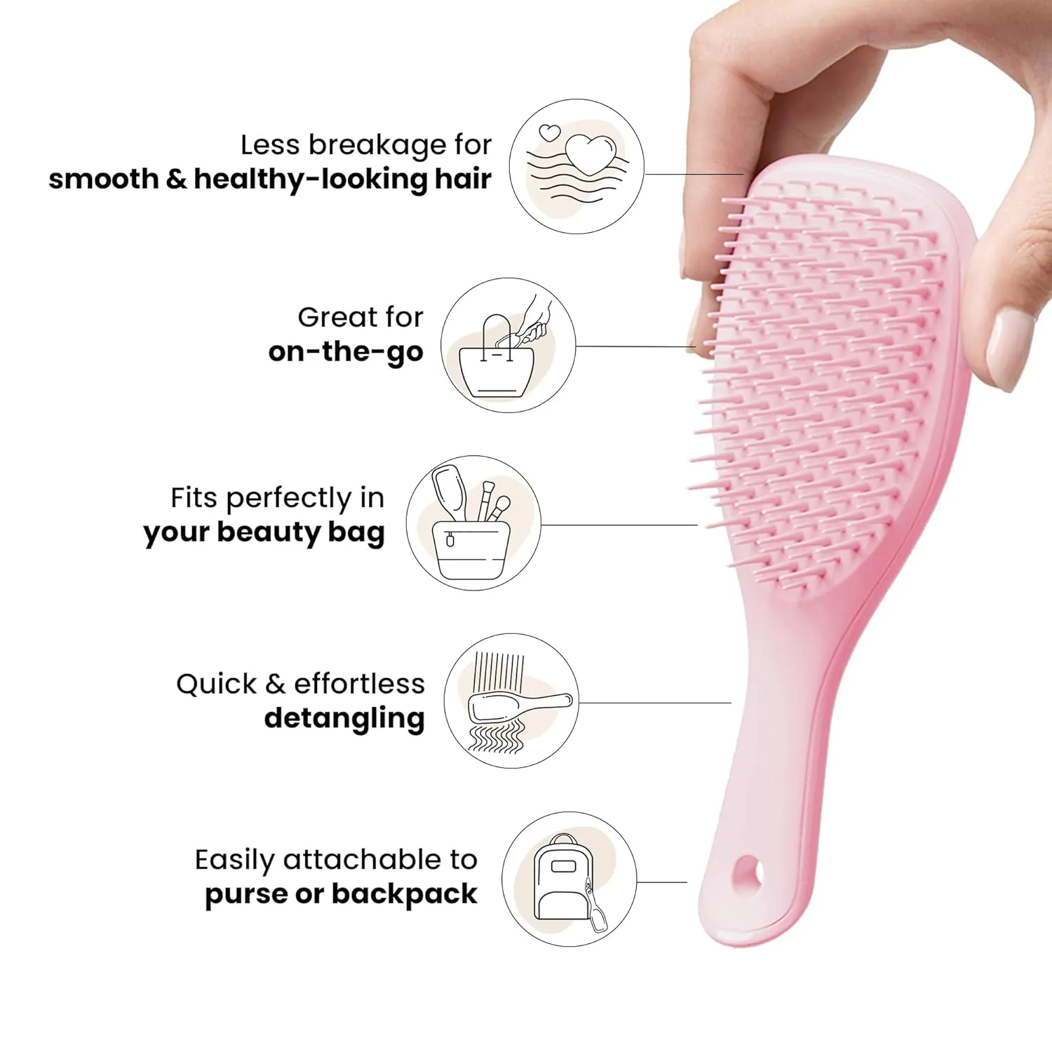 Tangle Teezer Ultimate Detangler Hairbrush, Eliminates Knots & Reduces Breakage, Mini Hair Brush for Travel, Small Hands & All Hair Types, Millennial Pink