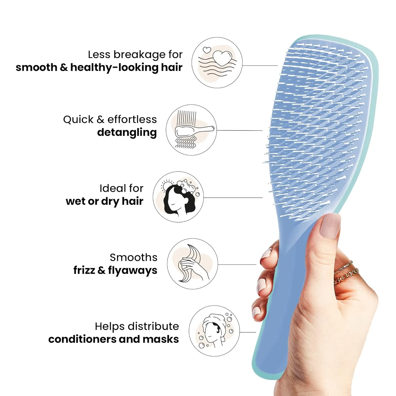 Tangle Teezer Ultimate Detangler Hairbrush for Wet & Dry Hair, Eliminates Knots & Reduces Breakage for All Hair Types, Denim Blues