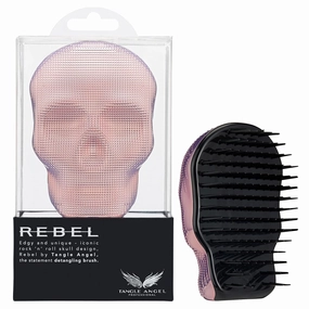 Tangle Angel Detangler Hair Brush - Heat & Water Resistant Compact Hair Brush Skull Design - Detangling Brush for Shower & Blow Drying - Anti Static Small Hairbrush with Soft Bristles - Pink Chrome