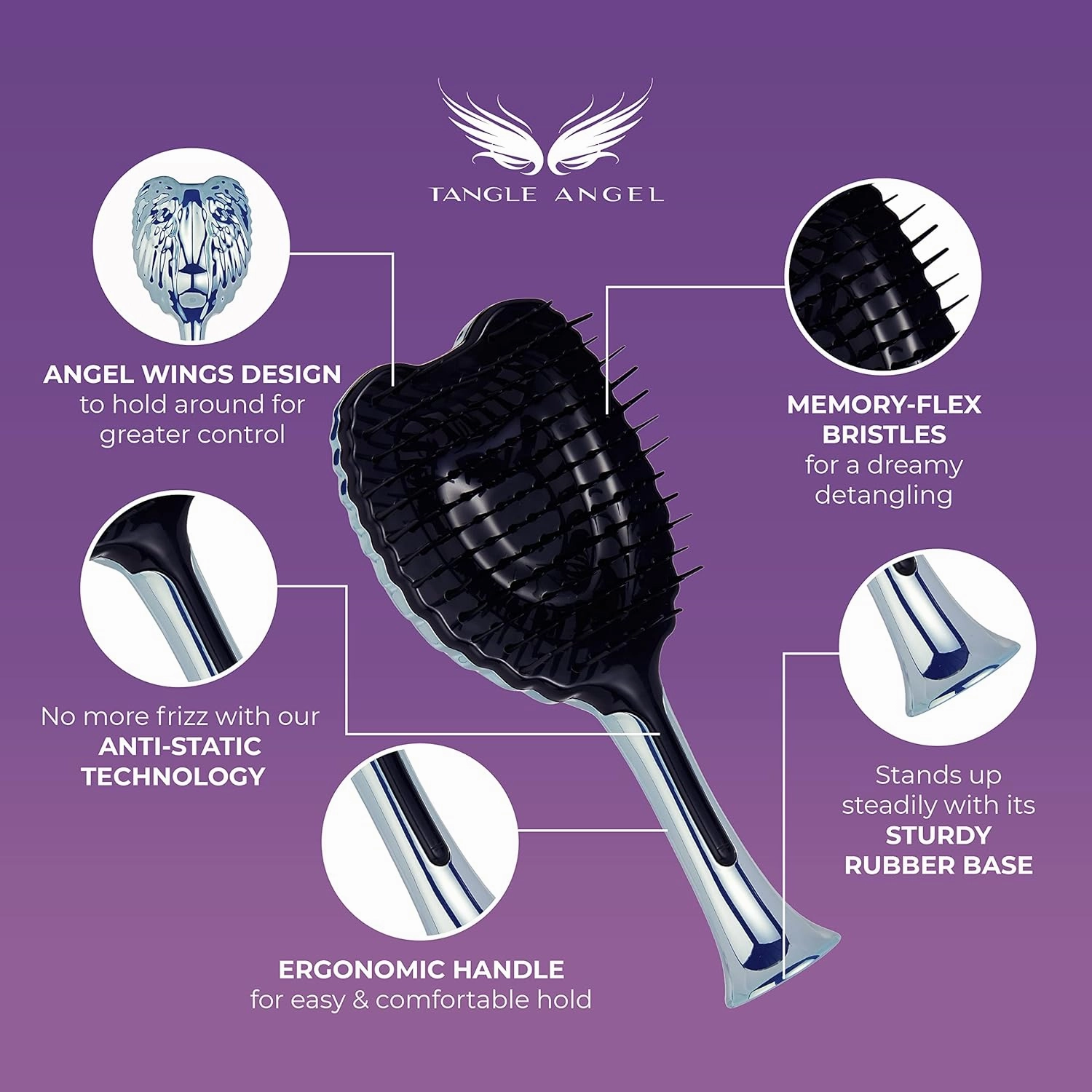 Tangle Angel Detangling Hair Brush - Anti Static Tangle Taming Brush with Soft Bristles - Heat & Water Resistant Pro Detangler Hairbrushes for Women for Fine, Thick, Wavy, & Curly Hair - Titanium