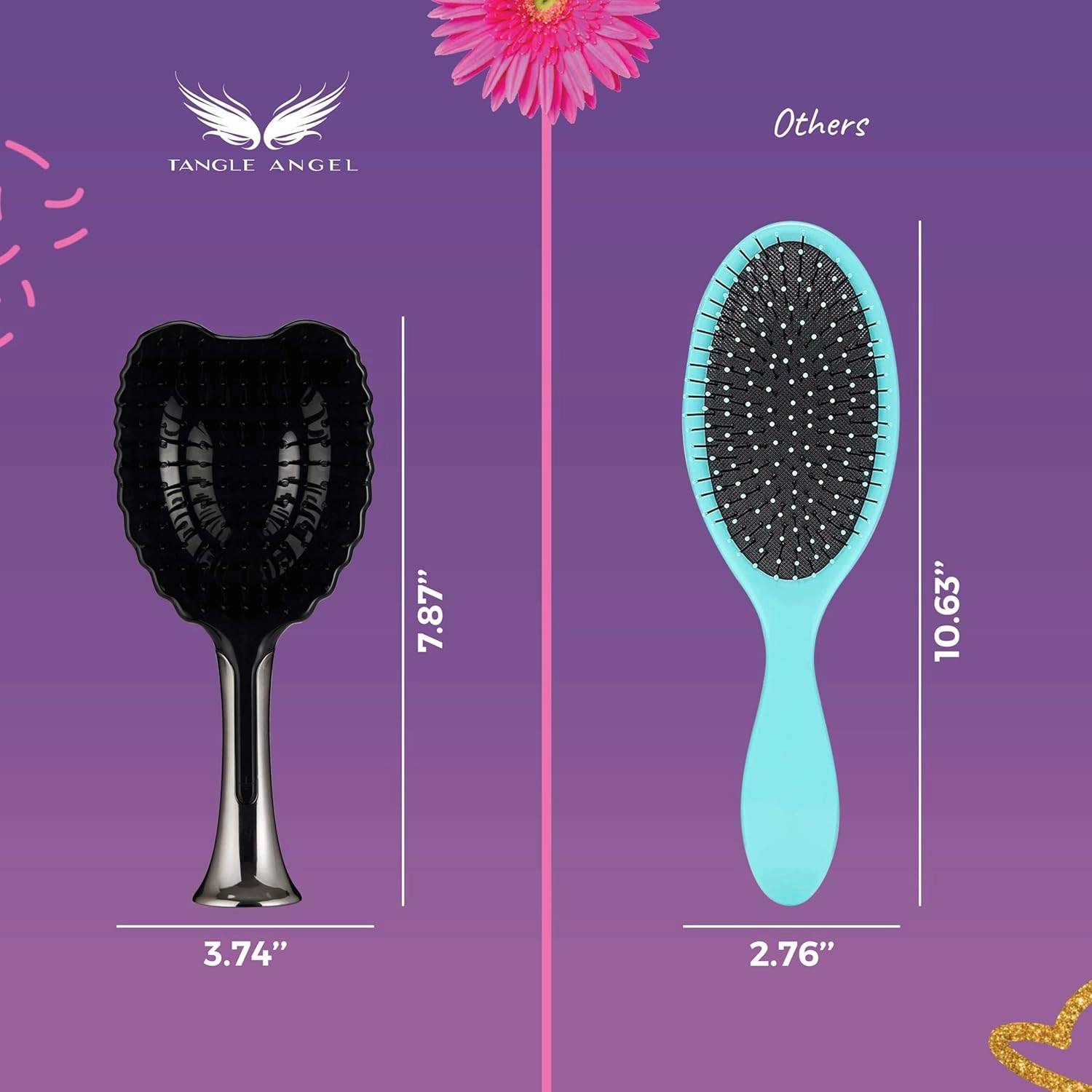 Tangle Angel Detangling Hair Brush - Anti Static Tangle Taming Brush with Soft Bristles - Heat & Water Resistant Pro Detangler Hairbrushes for Women for Fine, Thick, Wavy, & Curly Hair - Titanium