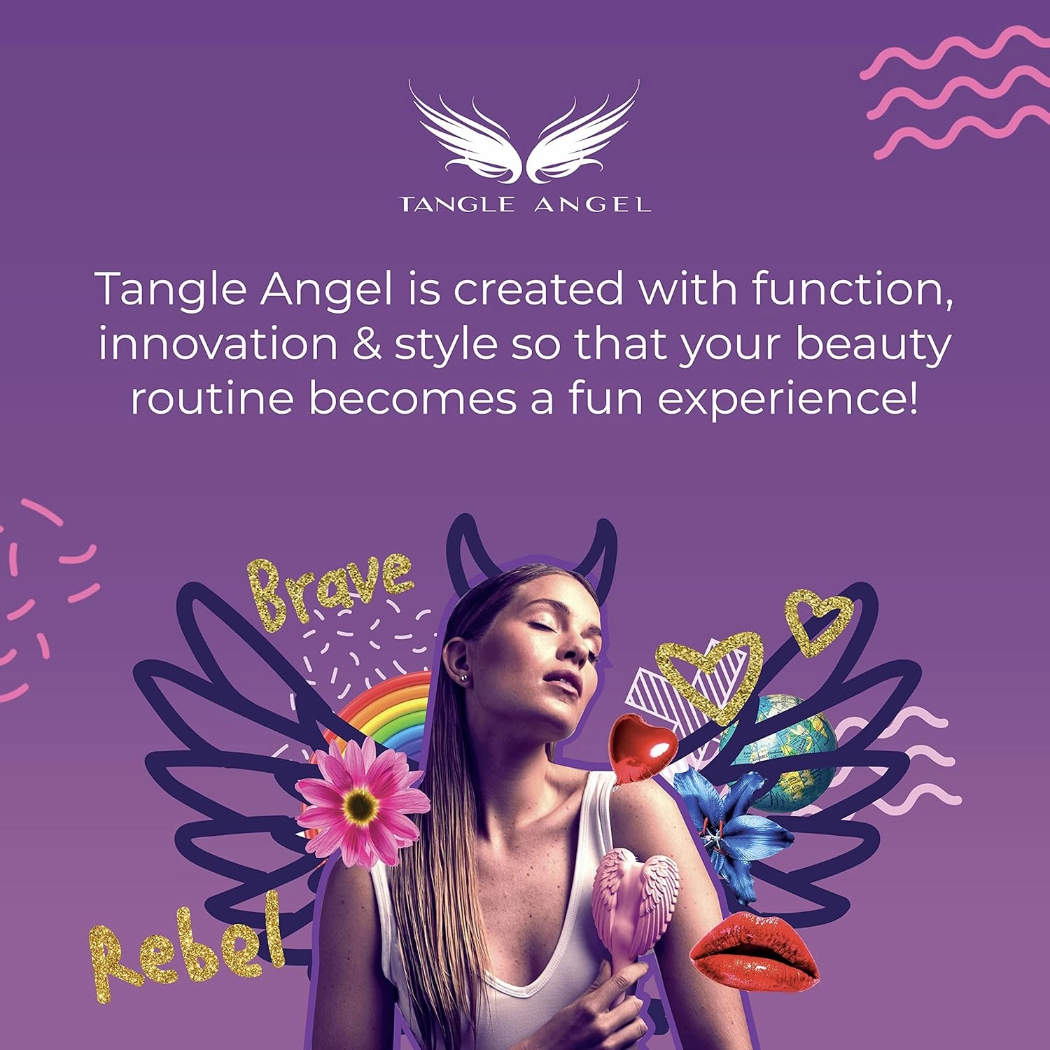 Tangle Angel Detangling Hair Brush - Anti Static Tangle Taming Brush with Soft Bristles - Heat & Water Resistant Pro Detangler Hairbrushes for Women for Fine, Thick, Wavy, & Curly Hair - Titanium