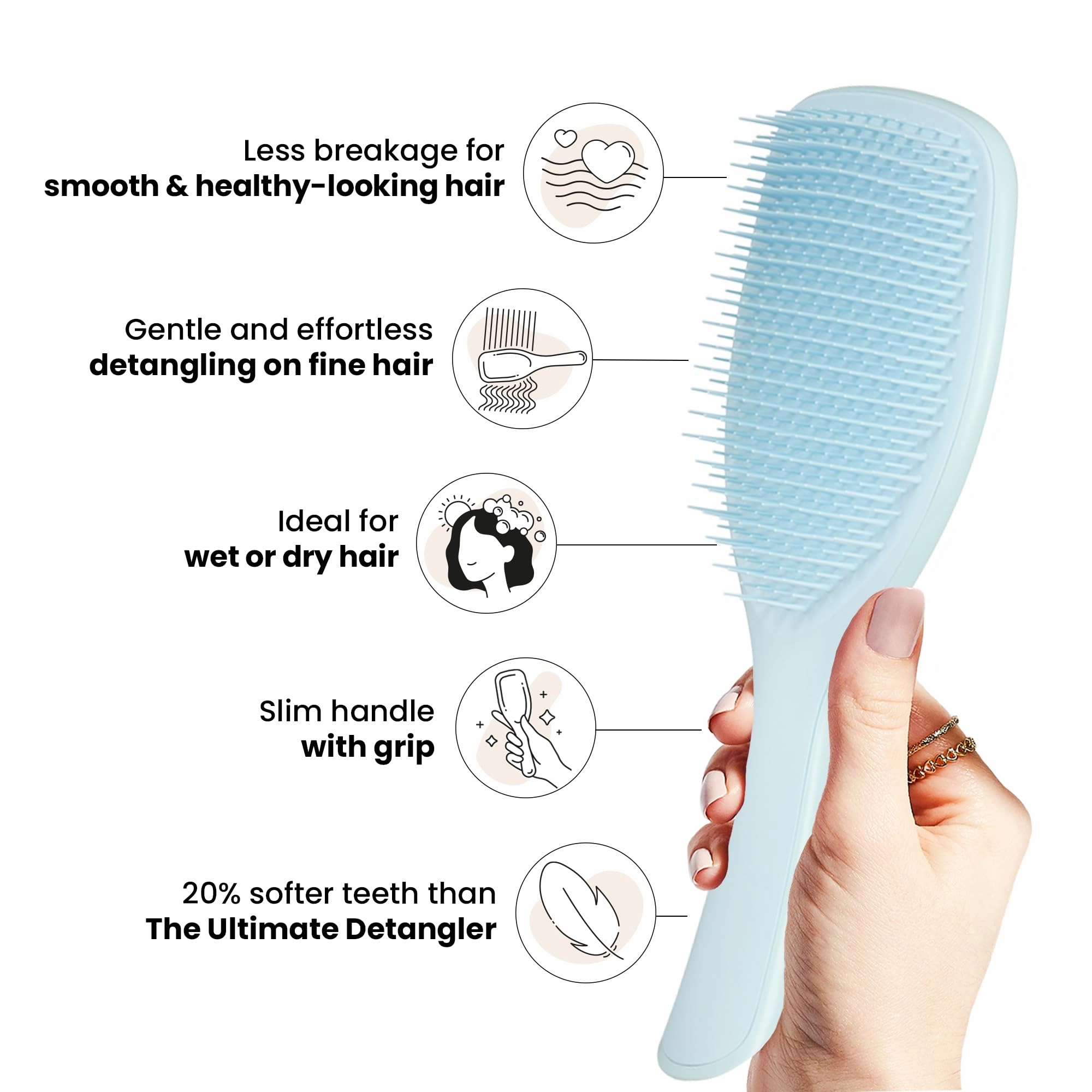 Tangle Teezer Fine & Fragile Ultimate Detangler Brush, Dry & Wet Hair Brush to Detangle & Reduce Breakage, Large, Seafoam Blue