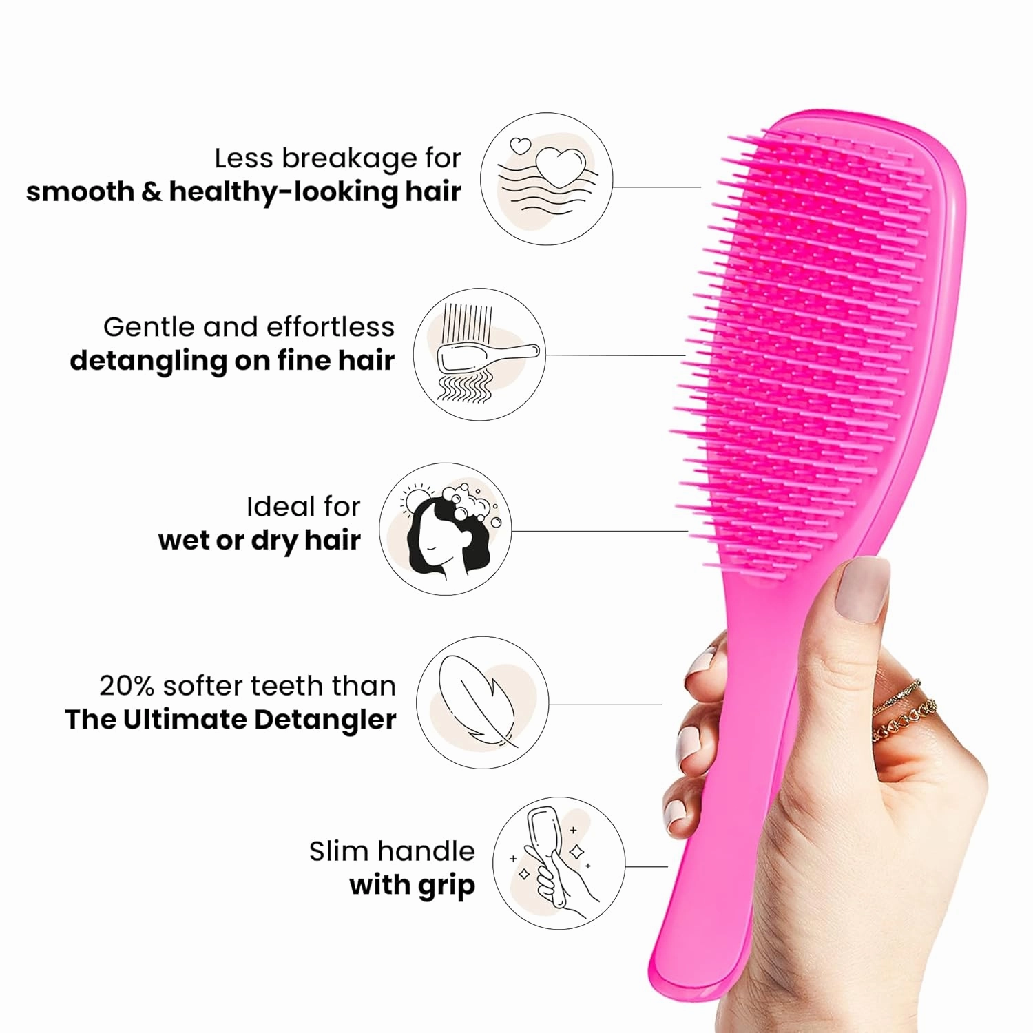 Tangle Teezer Fine & Fragile Ultimate Detangler Brush, Dry & Wet Hair Brush to Detangle & Reduce Breakage, Runway Pink