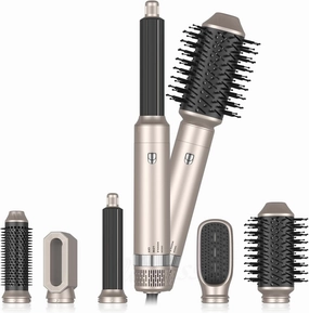 TANSHINE 6-in-1 Auto Hair Styler: Blow Dryer Brush, Hair Wrap Hairstyler, Hot Air Brush with Left & Right Curling Wand and Detachable Heads