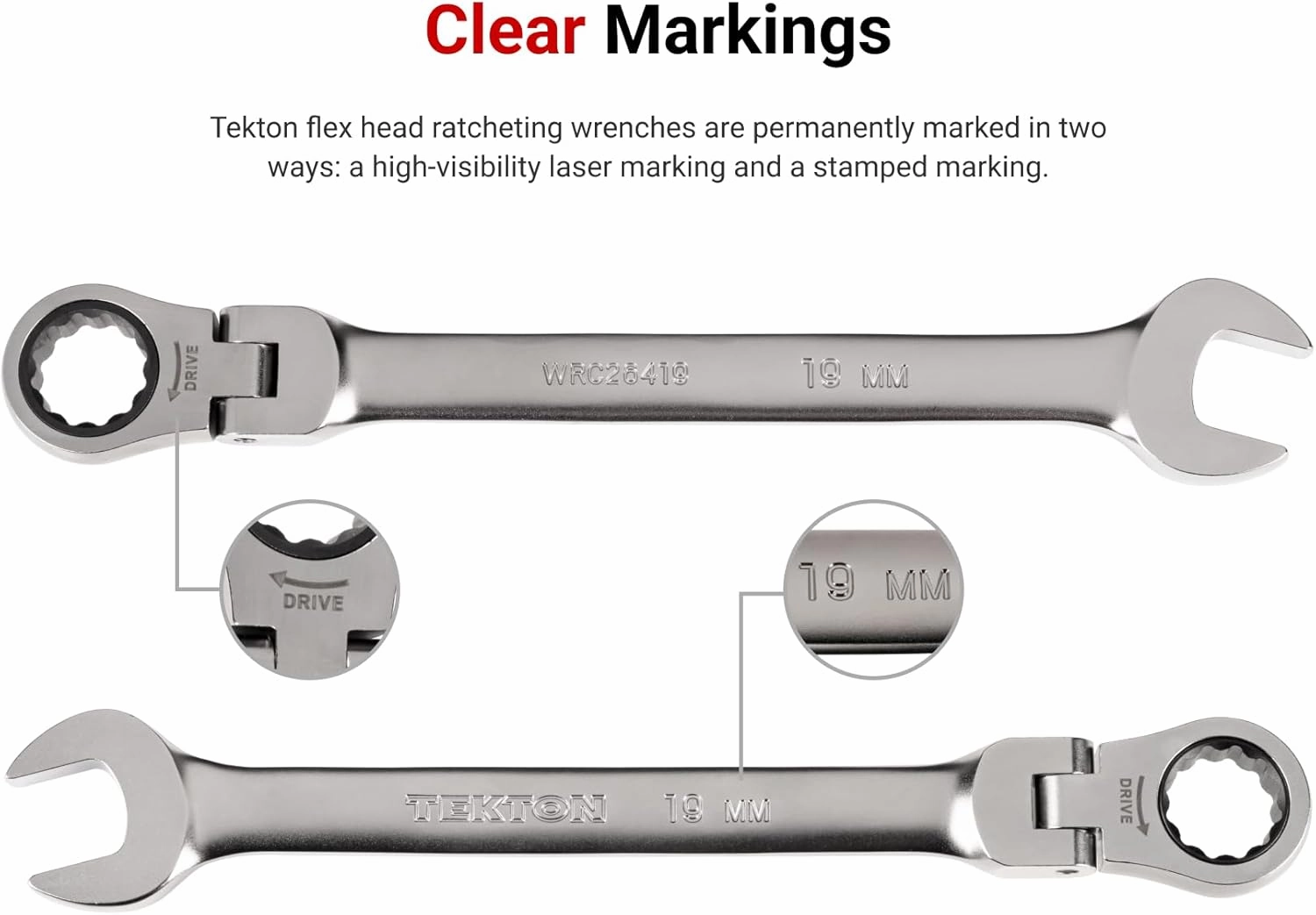 TEKTON Flex Head 12-Point Ratcheting Combination Wrench Set, 14-Piece (6-19 mm) | WRC95002