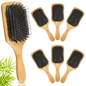 Tessco 6 Pcs Boar Bristle Hair Brush Bulk Wooden Paddle Hairbrush Detangler Brush DIY Gifts for Wedding Bridesmaids Party Women Men Thick Thin Long Styling Curly Wet Dry Hair Detangling Massaging