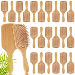 Tessco Bamboo Hair Brush, 24 Pieces Bulk Paddle Brush, Lightweight Massage Bamboo Bristles, Anti Static for Homeless Women Men Engraving DIY Gift for Mother's Day Wedding