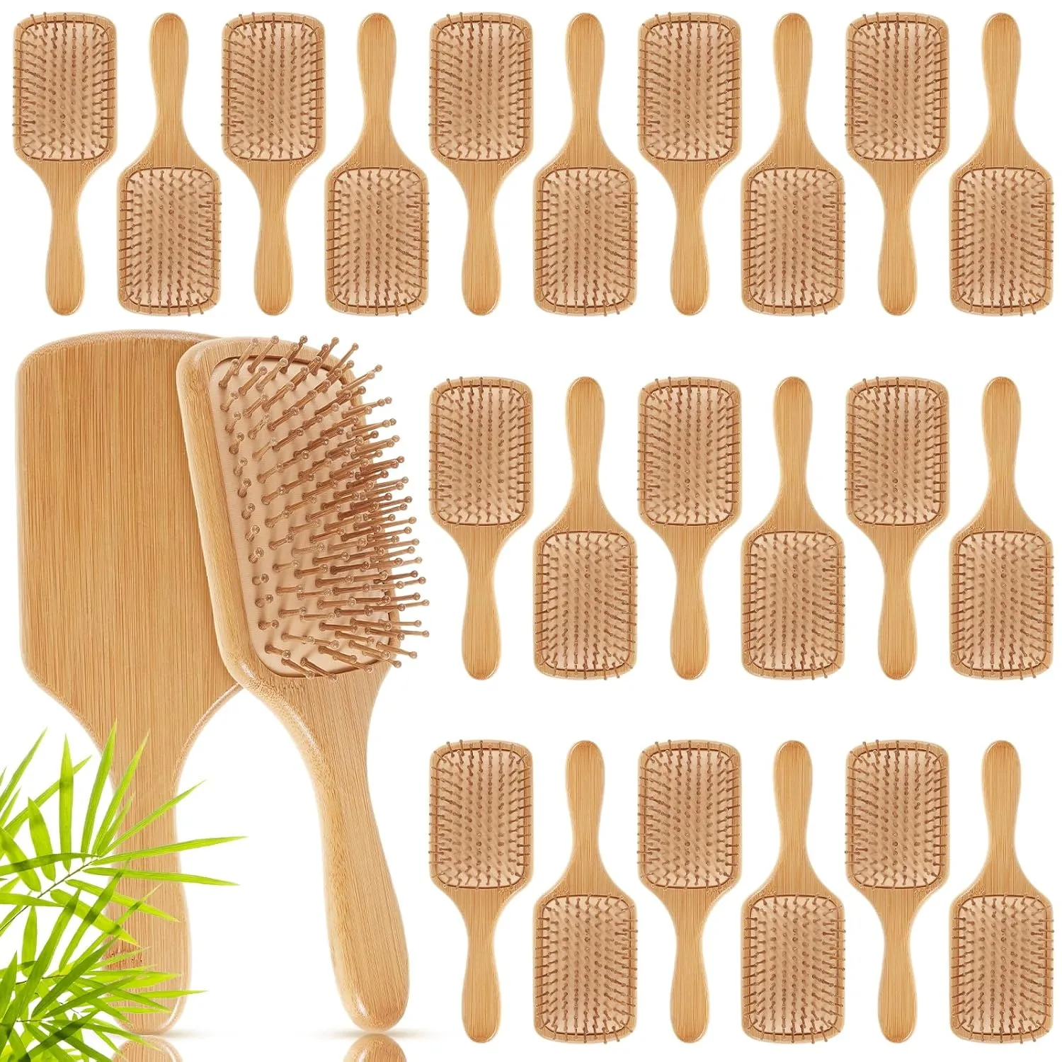 Tessco Bamboo Hair Brush, 24 Pieces Bulk Paddle Brush, Lightweight Massage Bamboo Bristles, Anti Static for Homeless Women Men Engraving DIY Gift for Mother's Day Wedding