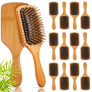 Tessco for you 12 Pcs Bamboo Hair Brushes for Women Bulk Wooden Paddle Brush Scalp Massage Bamboo Bristles Anti Static Men Engraving DIY Gift for Father's Day Wedding(Black,9.65'' X 3.35'')