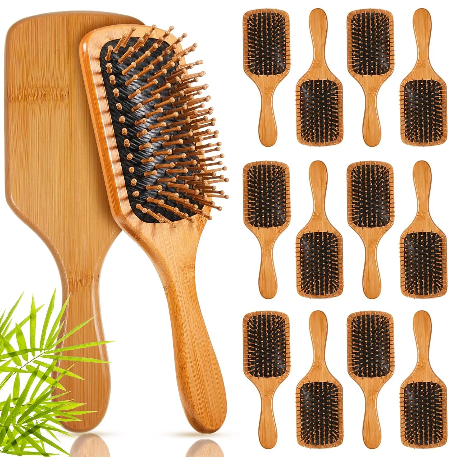 Tessco for you 12 Pcs Bamboo Hair Brushes for Women Bulk Wooden Paddle Brush Scalp Massage Bamboo Bristles Anti Static Men Engraving DIY Gift for Father's Day Wedding(Black,9.65'' X 3.35'')