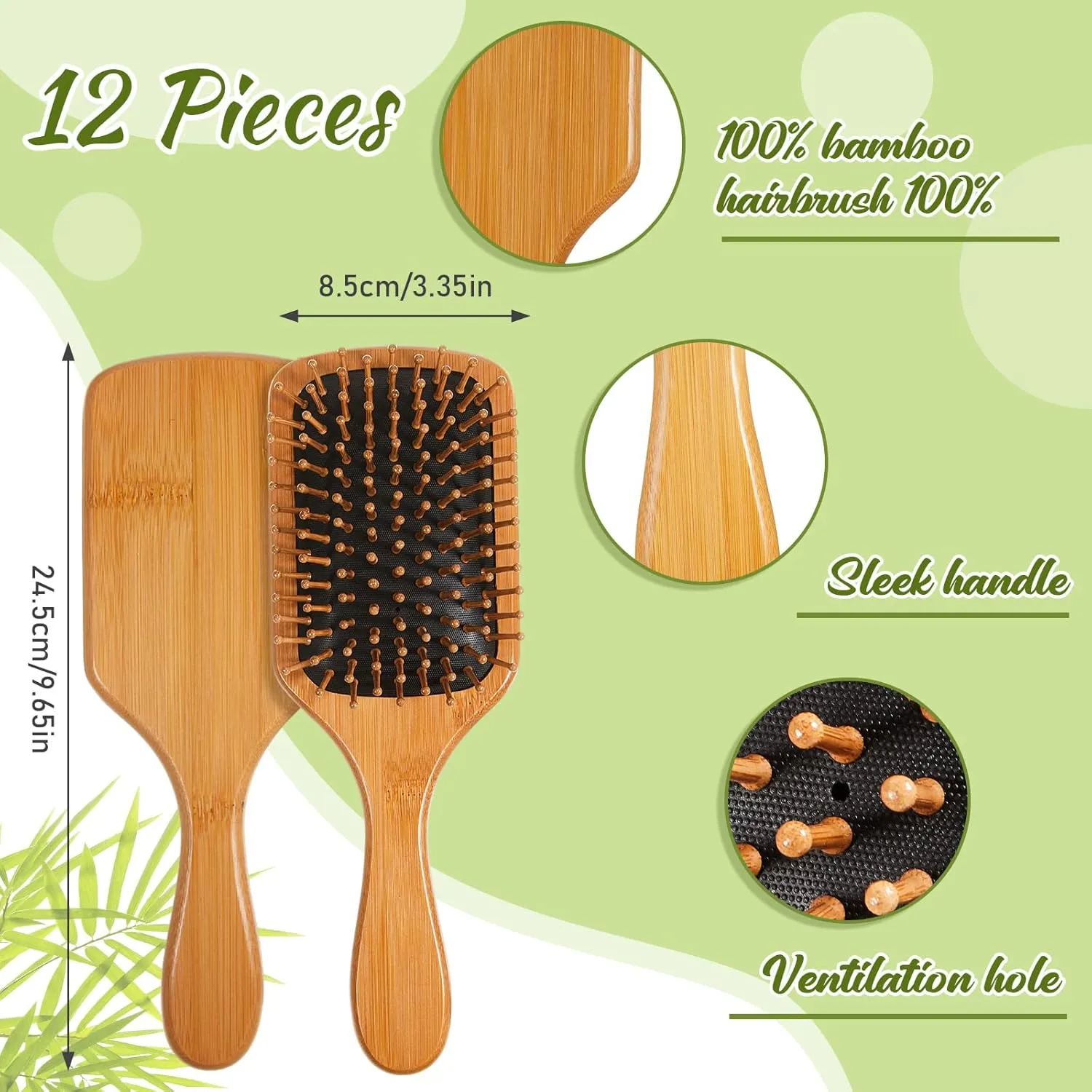 Tessco for you 12 Pcs Bamboo Hair Brushes for Women Bulk Wooden Paddle Brush Scalp Massage Bamboo Bristles Anti Static Men Engraving DIY Gift for Father's Day Wedding(Black,9.65'' X 3.35'')