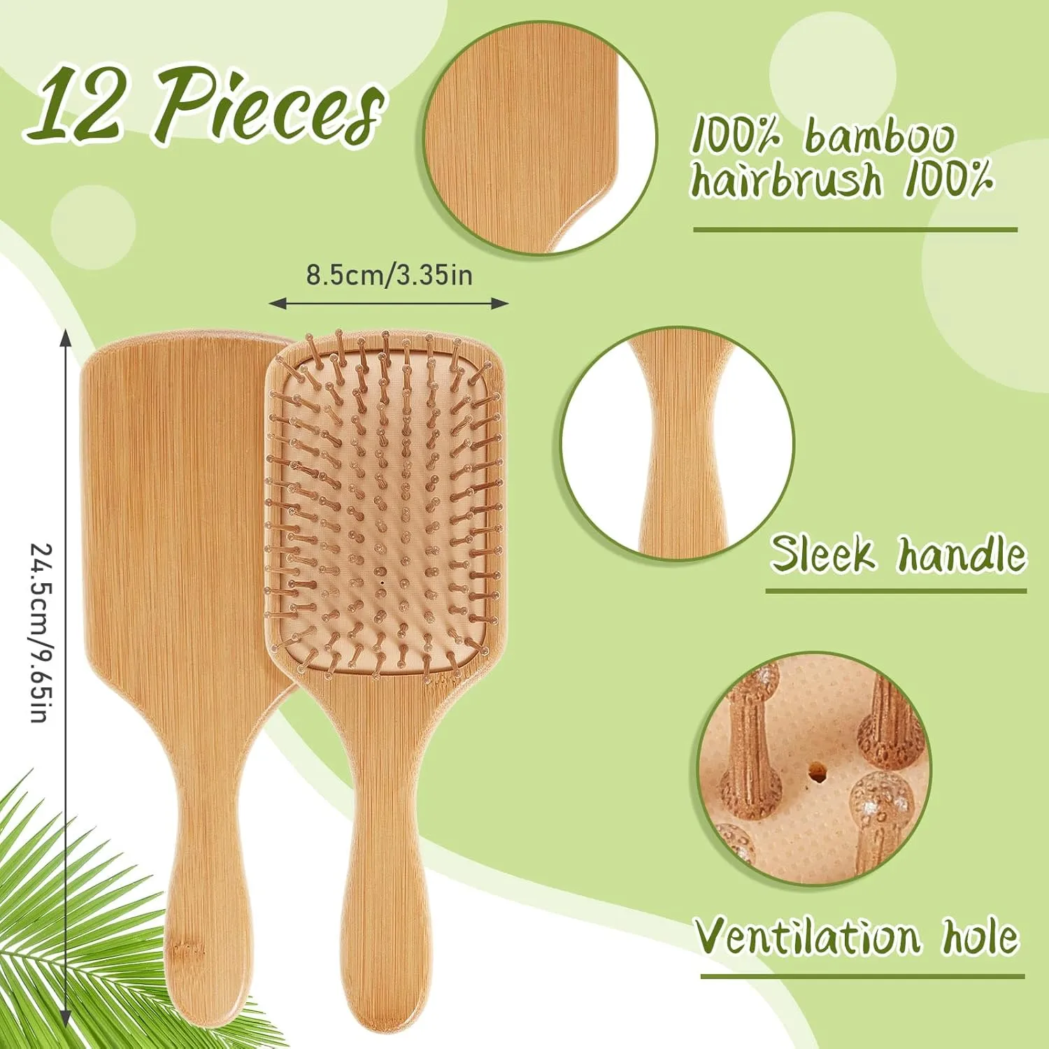 Tessco for you 12 Pcs Bamboo Hair Brushes for Women Bulk Wooden Paddle Brush Scalp Massage Bamboo Bristles Anti Static Men Engraving DIY Gift for Wedding Teacher(Natural,9.65'' X 3.35'')
