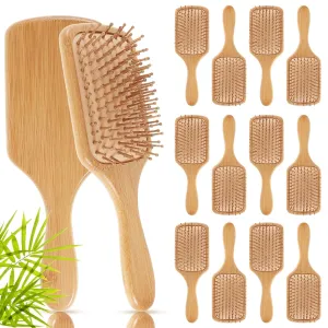 Tessco for you 12 Pcs Bamboo Hair Brushes for Women Bulk Wooden Paddle Brush Scalp Massage Bamboo Bristles Anti Static Men Engraving DIY Gift for Wedding Teacher(Natural,9.65'' X 3.35'')