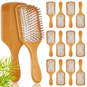Tessco for you 12 Pcs Bamboo Hair Brushes for Women Bulk Wooden Paddle Brush Scalp Massage Bamboo Bristles Anti Static Men Engraving DIY Gift for Father's Day Wedding(White,9.65'' X 3.35'')