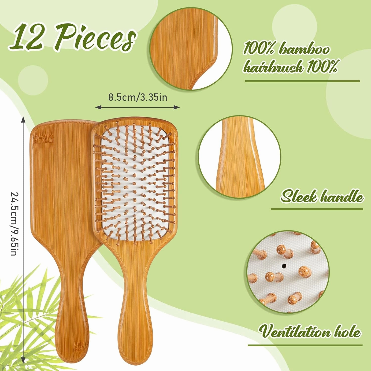 Tessco for you 12 Pcs Bamboo Hair Brushes for Women Bulk Wooden Paddle Brush Scalp Massage Bamboo Bristles Anti Static Men Engraving DIY Gift for Father's Day Wedding(White,9.65'' X 3.35'')
