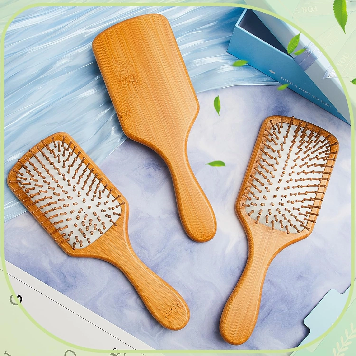 Tessco for you 12 Pcs Bamboo Hair Brushes for Women Bulk Wooden Paddle Brush Scalp Massage Bamboo Bristles Anti Static Men Engraving DIY Gift for Father's Day Wedding(White,9.65'' X 3.35'')