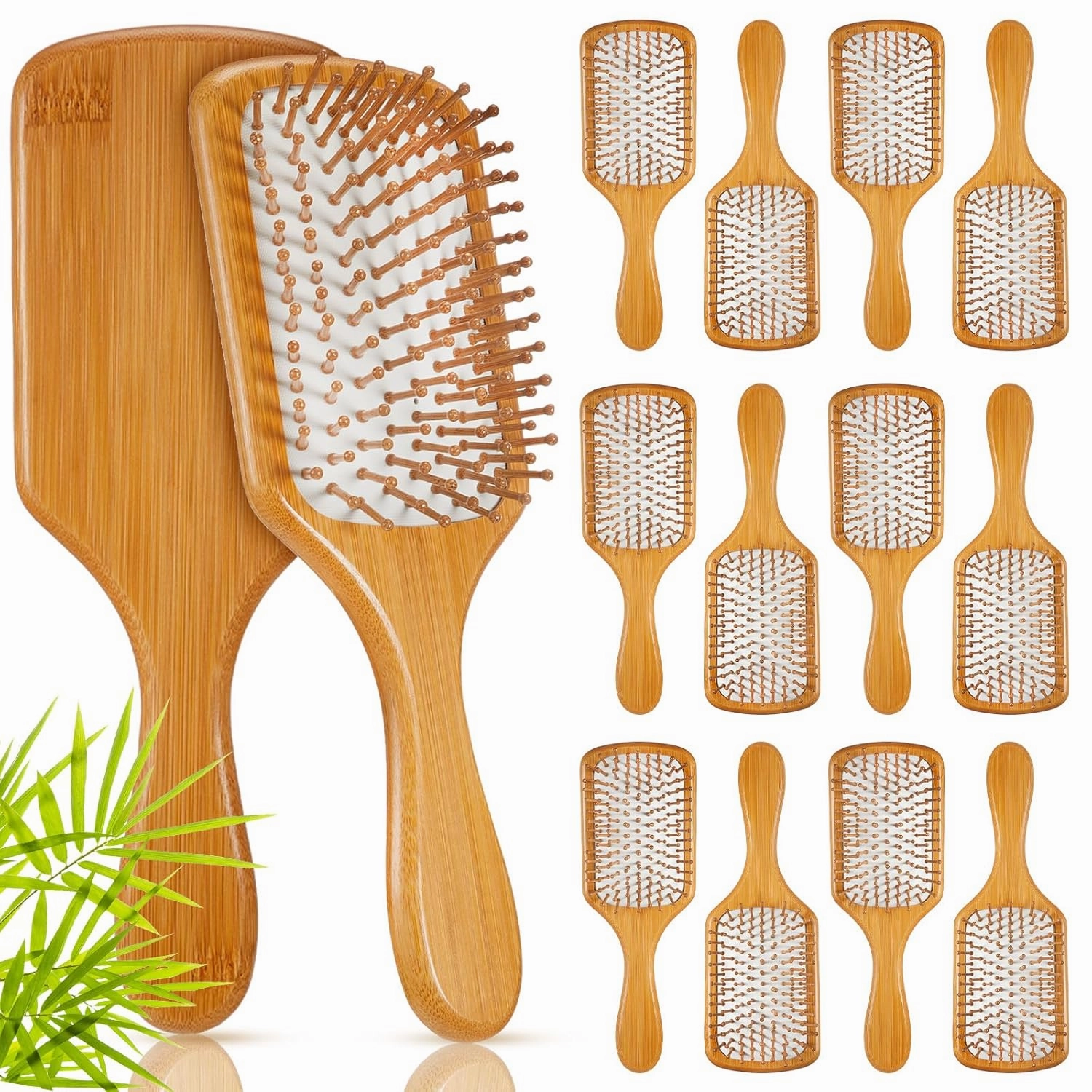 Tessco for you 12 Pcs Bamboo Hair Brushes for Women Bulk Wooden Paddle Brush Scalp Massage Bamboo Bristles Anti Static Men Engraving DIY Gift for Father's Day Wedding(White,9.65'' X 3.35'')