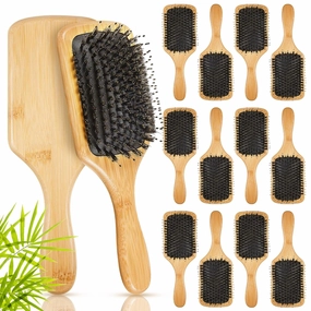 Tessco for you 12Pcs Boar Bristle Hair Brush Bulk Wooden Paddle Hairbrush Detangler Brush DIY Gifts for Wedding Bridesmaids Party Women Men Thick Thin Curly Wet Dry Hair Detangling Smoothing Massaging