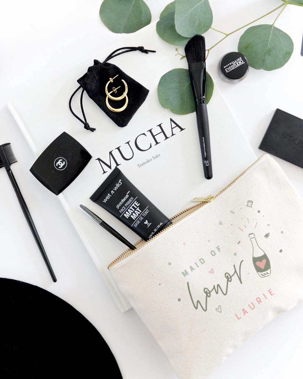 The Cotton & Canvas Co. Champagne Celebration Personalized Maid of Honor Wedding Cosmetic Bag, Bridal Party Gift and Travel Make Up Pouch