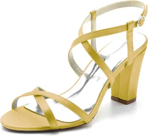 TNXZ Women's High Heel Sandals Crossover Straps Fashion Ankle Strap Backless Sandals Wedding Bridal Evening Prom Pump Heels