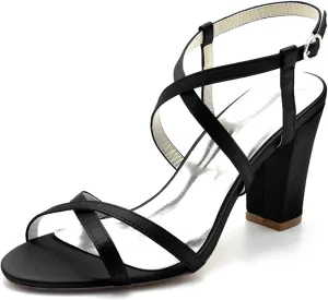 TNXZ Women's High Heel Sandals Crossover Straps Fashion Ankle Strap Backless Sandals Wedding Bridal Evening Prom Pump Heels