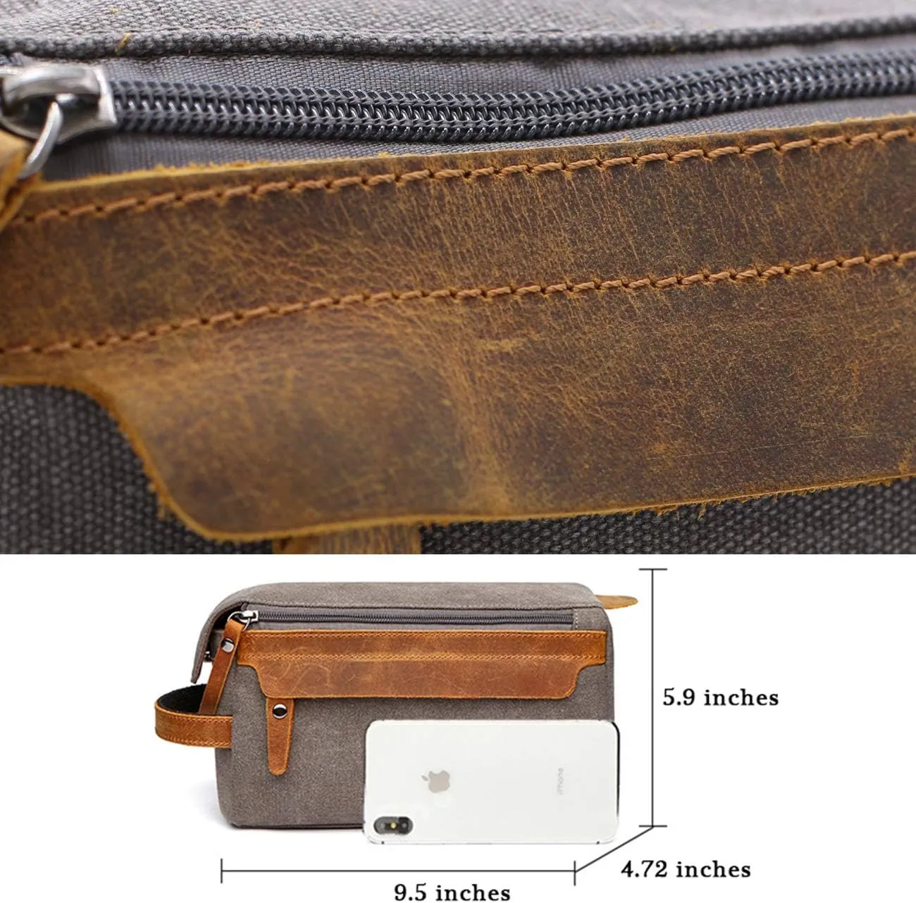 Toiletry Bag For Men And Women Personalized Shaving Kit Bag Crazy Horse Leather Dopp Kit For Men Travel Shaving Bag Mens Toiletry Bag Canvas Dopp Kit For Travel (Grey)
