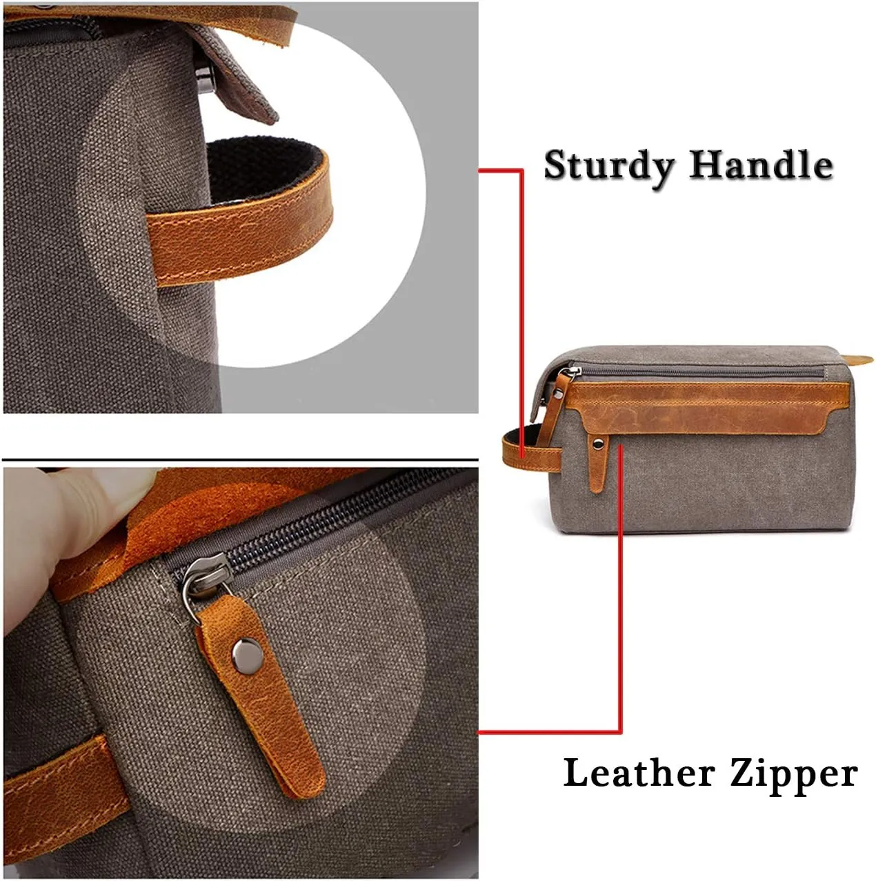 Toiletry Bag For Men And Women Personalized Shaving Kit Bag Crazy Horse Leather Dopp Kit For Men Travel Shaving Bag Mens Toiletry Bag Canvas Dopp Kit For Travel (Grey)