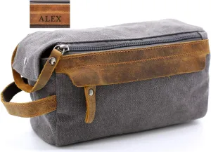 Toiletry Bag For Men And Women Personalized Shaving Kit Bag Crazy Horse Leather Dopp Kit For Men Travel Shaving Bag Mens Toiletry Bag Canvas Dopp Kit For Travel (Grey)