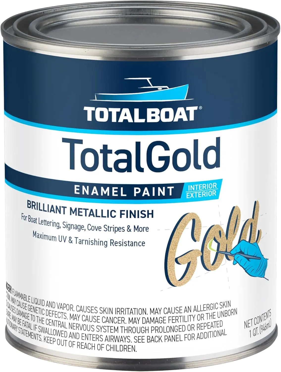 TotalBoat TotalGold Gold Enamel Metallic Paint for Boats, Sign Lettering, and Indoor/Outdoor Decor, UV & Tarnish Resistance, Quart