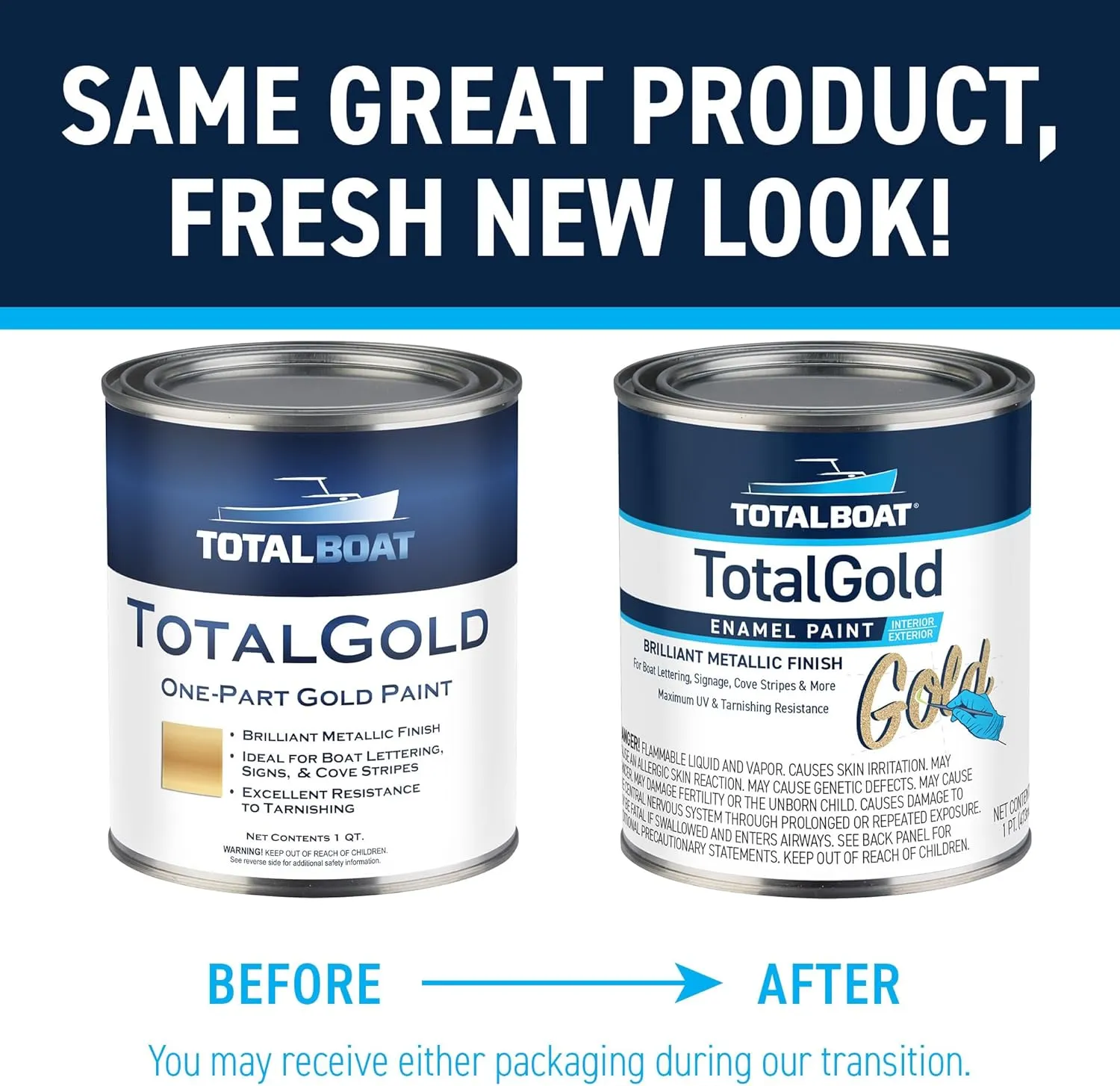 TotalBoat TotalGold Gold Enamel Metallic Paint for Boats, Sign Lettering, and Indoor/Outdoor Decor, UV & Tarnish Resistance, Quart