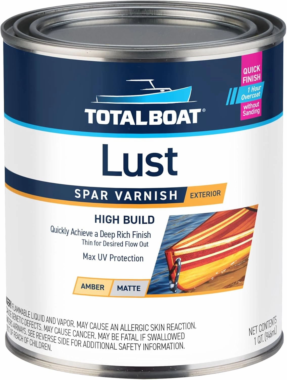 TotalBoat Lust Marine Varnish, High Gloss and Matte Finish for Wood, Boats, Outdoor Furniture (Matte, Quart)