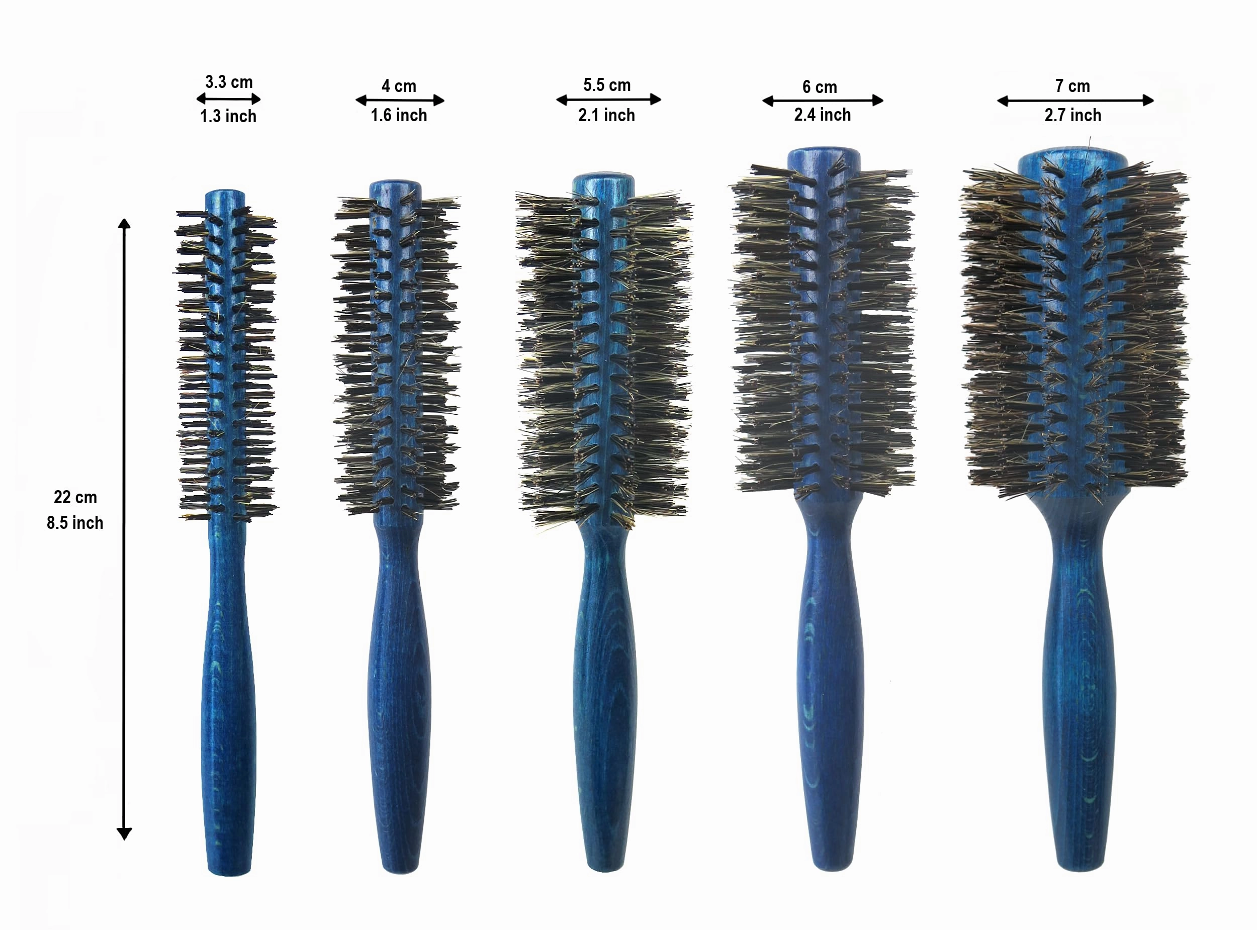 Tredoni 2.4" 100% Natural Boar-Bristle Round Hairbrush - Extra Firm Blow-Dry Hairbrush (60 mm = 2.4 inch)