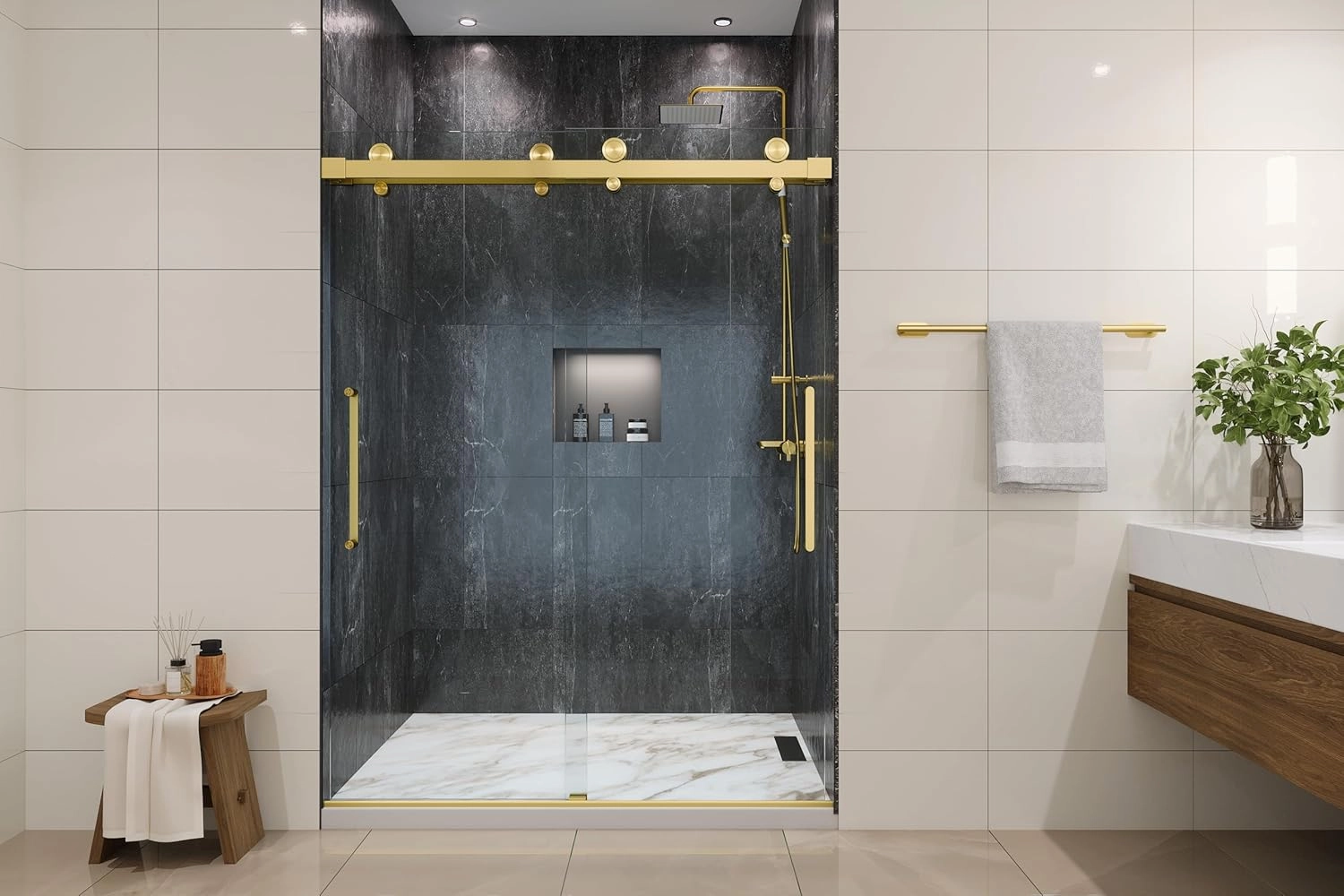 Twinglide Windsor 56.5-60" W x 78" H Double Sliding Frameless Shower Door with 3/8" Clear Tempered Glass (Satin Gold/Satin Brass)