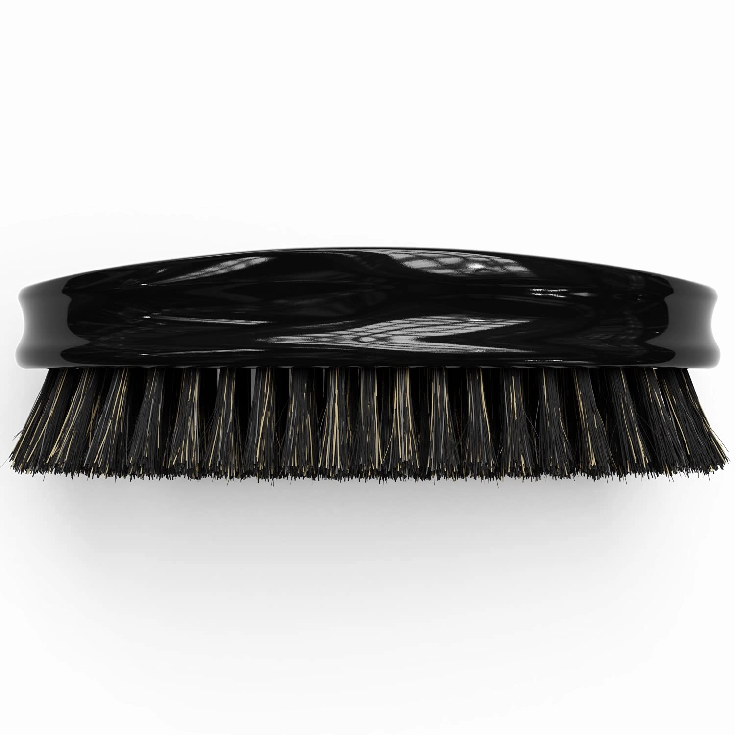 Ultimate Beard Hairbrush - Designed for Beards - Medium-Firm Mixed Boar Bristle, All Purpose Compact Detailing Brush, Solid Maple, High Gloss Black Finish, Silver Engraved by Crown Quality Products