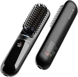 Upgraded safety lock, travel portable wireless hair straightener, LED high-definition digital display, negative ion hair care, 6 kinds of temperature adjustment, mini electric hairbrush, gift for girl