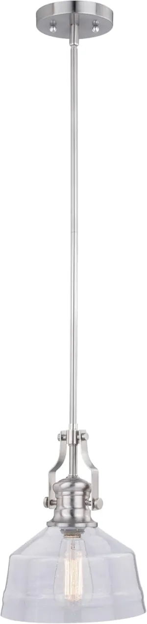 VAXCEL Beloit Satin Nickel Farmhouse Mini Pendant Ceiling Light Clear Glass