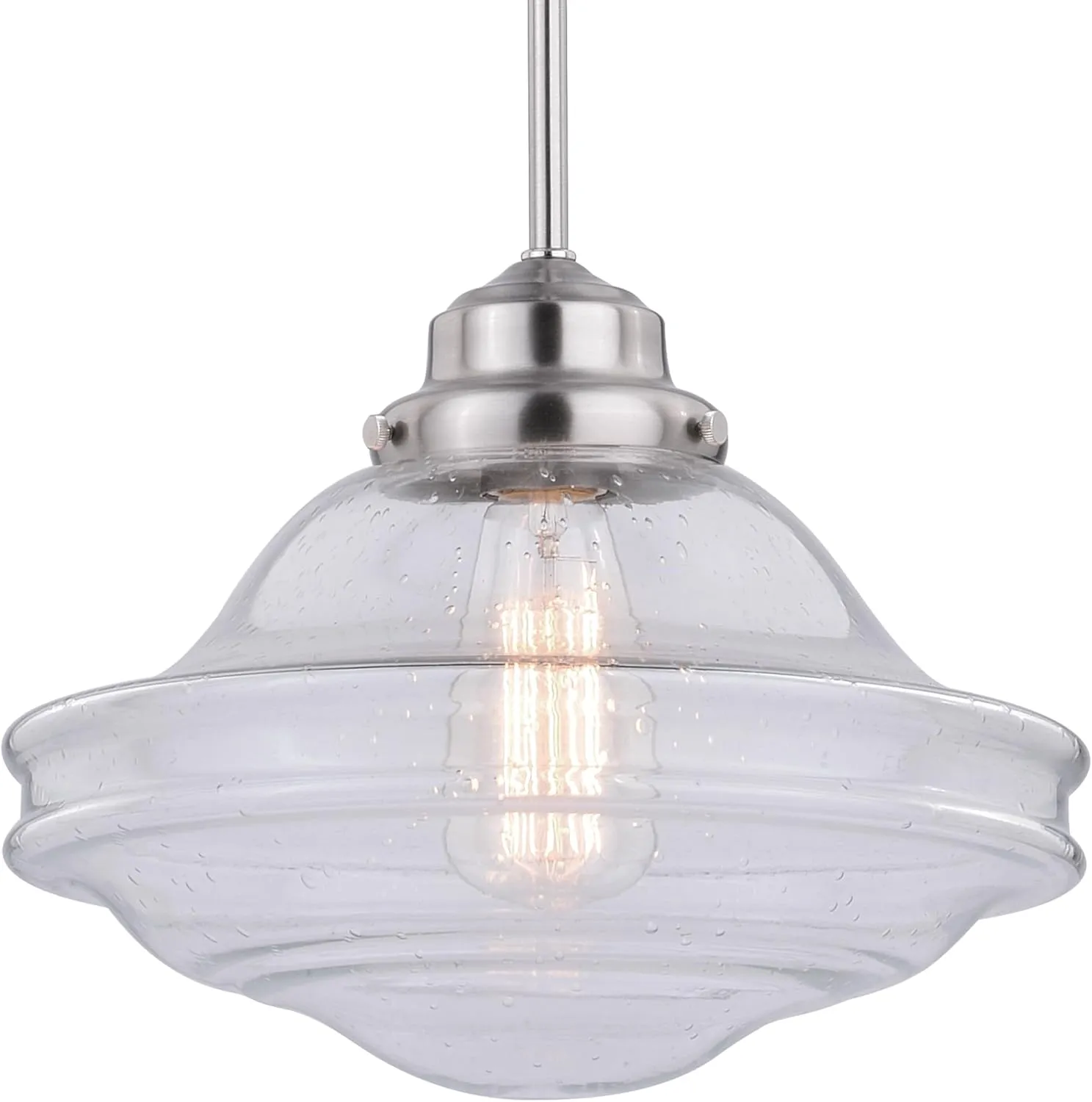 VAXCEL Huntley 1 Light Satin Nickel Farmhouse Schoolhouse Pendant Clear Glass