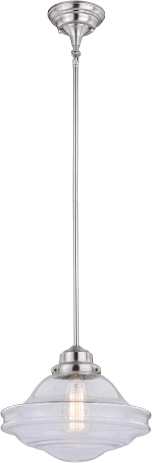 VAXCEL Huntley 1 Light Satin Nickel Farmhouse Schoolhouse Pendant Clear Glass