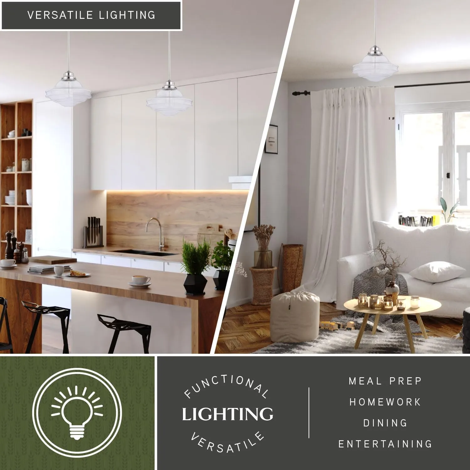 VAXCEL Huntley 1 Light Satin Nickel Farmhouse Schoolhouse Pendant Clear Glass