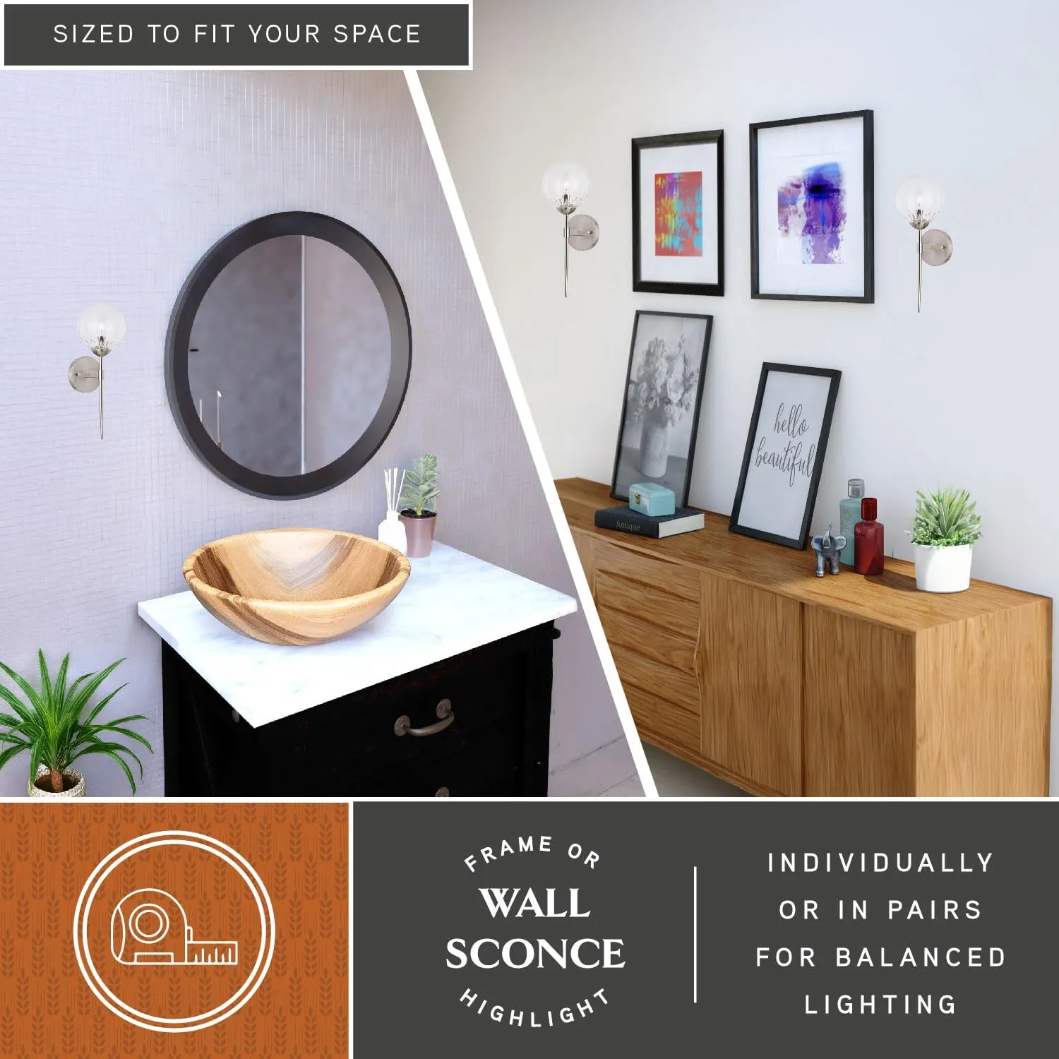 VAXCEL Olson 1 Light Satin Nickel Mid-Century Modern Wall Sconce Clear Glass Globe