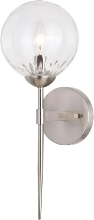 VAXCEL Olson 1 Light Satin Nickel Mid-Century Modern Wall Sconce Clear Glass Globe