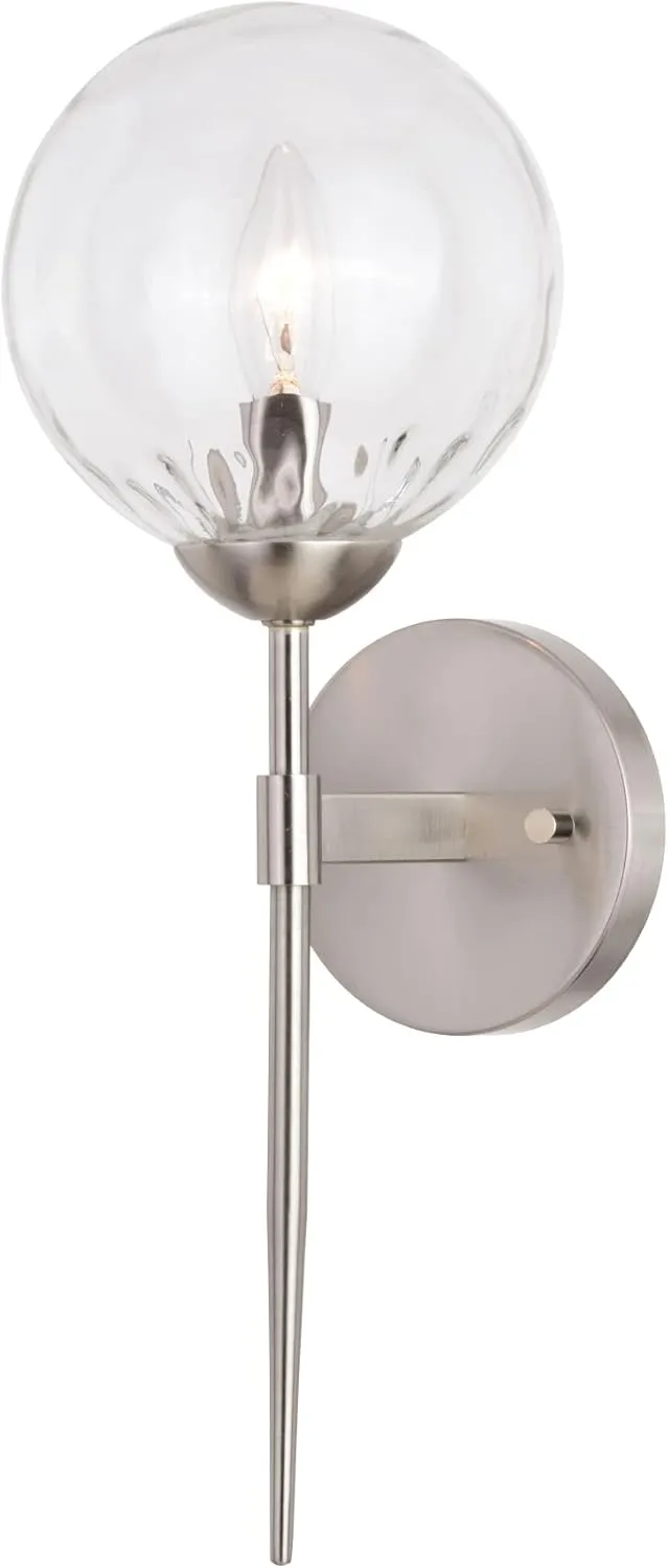VAXCEL Olson 1 Light Satin Nickel Mid-Century Modern Wall Sconce Clear Glass Globe