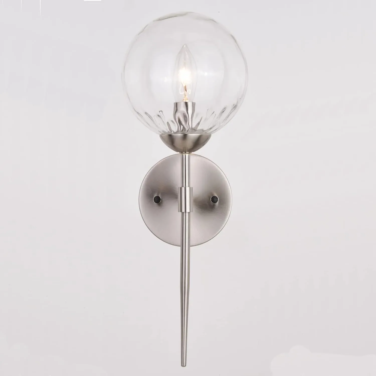 VAXCEL Olson 1 Light Satin Nickel Mid-Century Modern Wall Sconce Clear Glass Globe