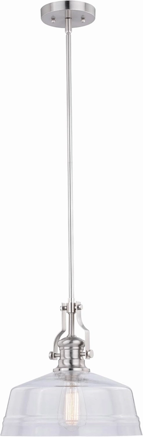 VAXCEL Beloit 1 Light Mini Pendant for Kitchen Island, Farmhouse Style Mounted Ceiling Lighting, Satin Nickel Finish, Clear Glass
