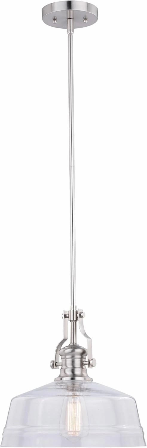 VAXCEL Beloit 1 Light Mini Pendant for Kitchen Island, Farmhouse Style Mounted Ceiling Lighting, Satin Nickel Finish, Clear Glass