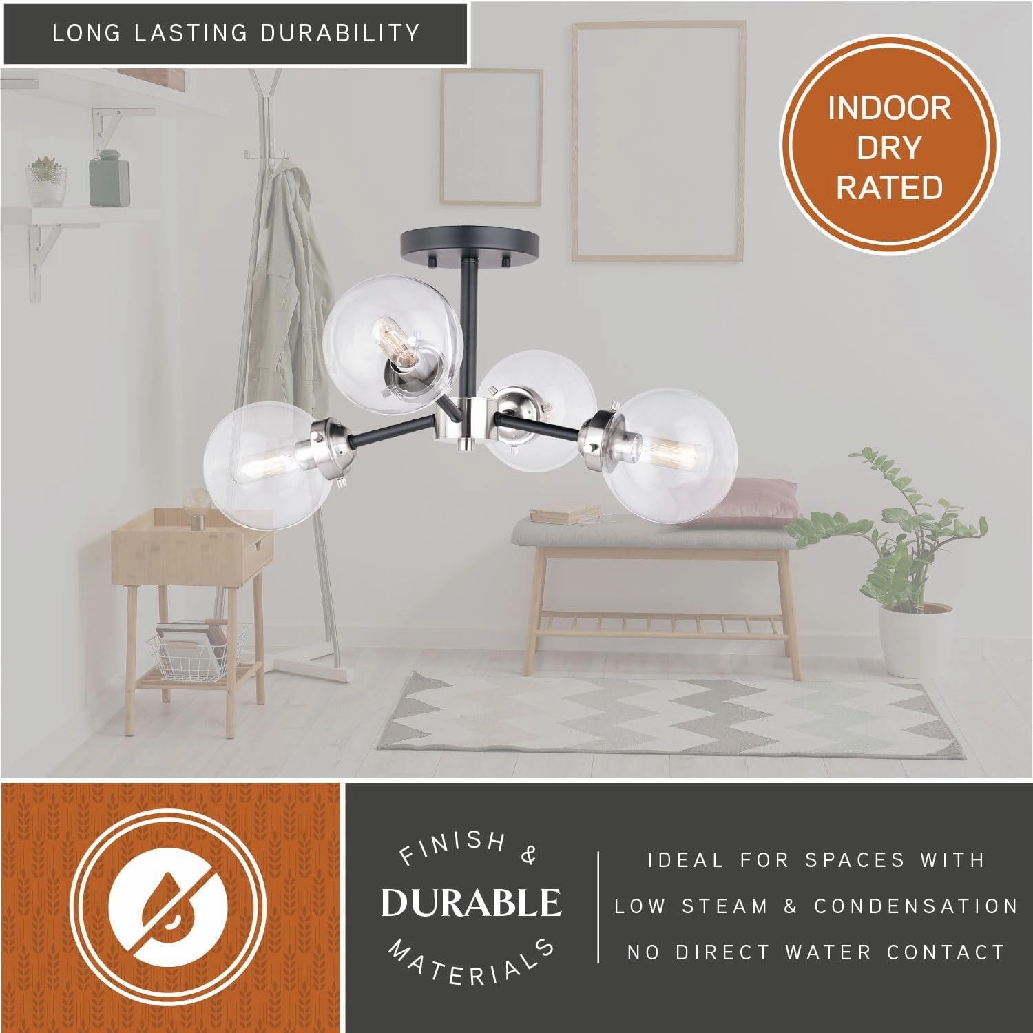 VAXCEL Orbit 20-in W Nickel Industrial Sputnik Semi Flush Mount Ceiling Light Clear Glass