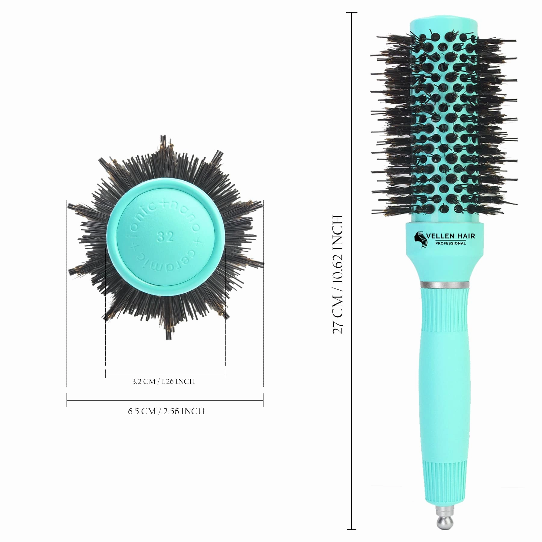 VELLEN HAIR CERAMIC/IONIC ROUND HAIRBRUSH 1.3 INCH / 32 MM